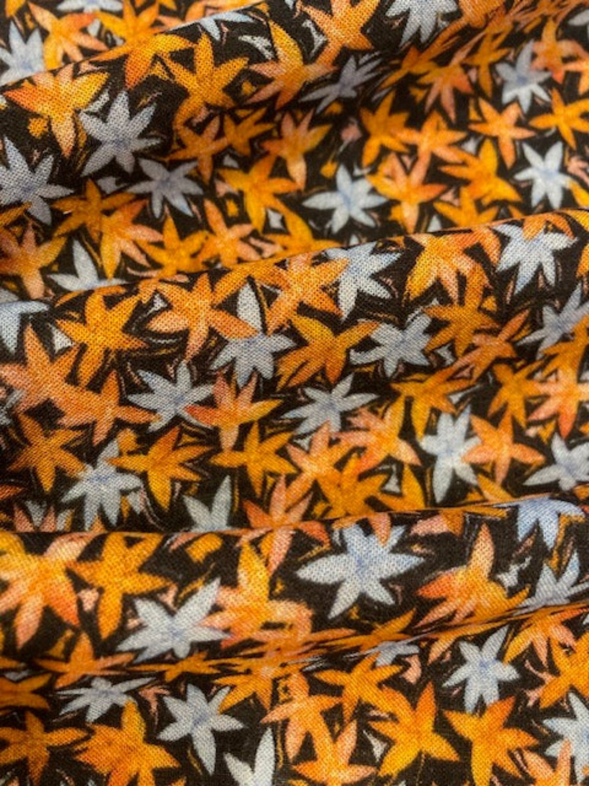 Orange & Pale Blue Star Flowers on Linen Blend