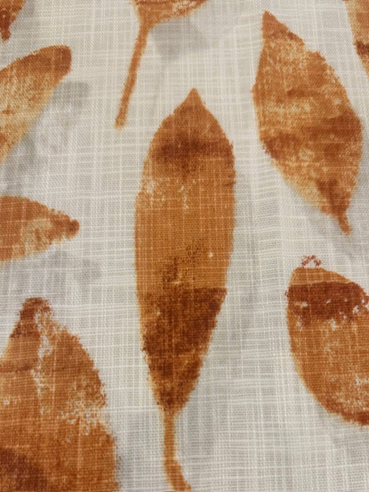 Burnt Orange Faded Leaves on Cream Linen Look Furnishing