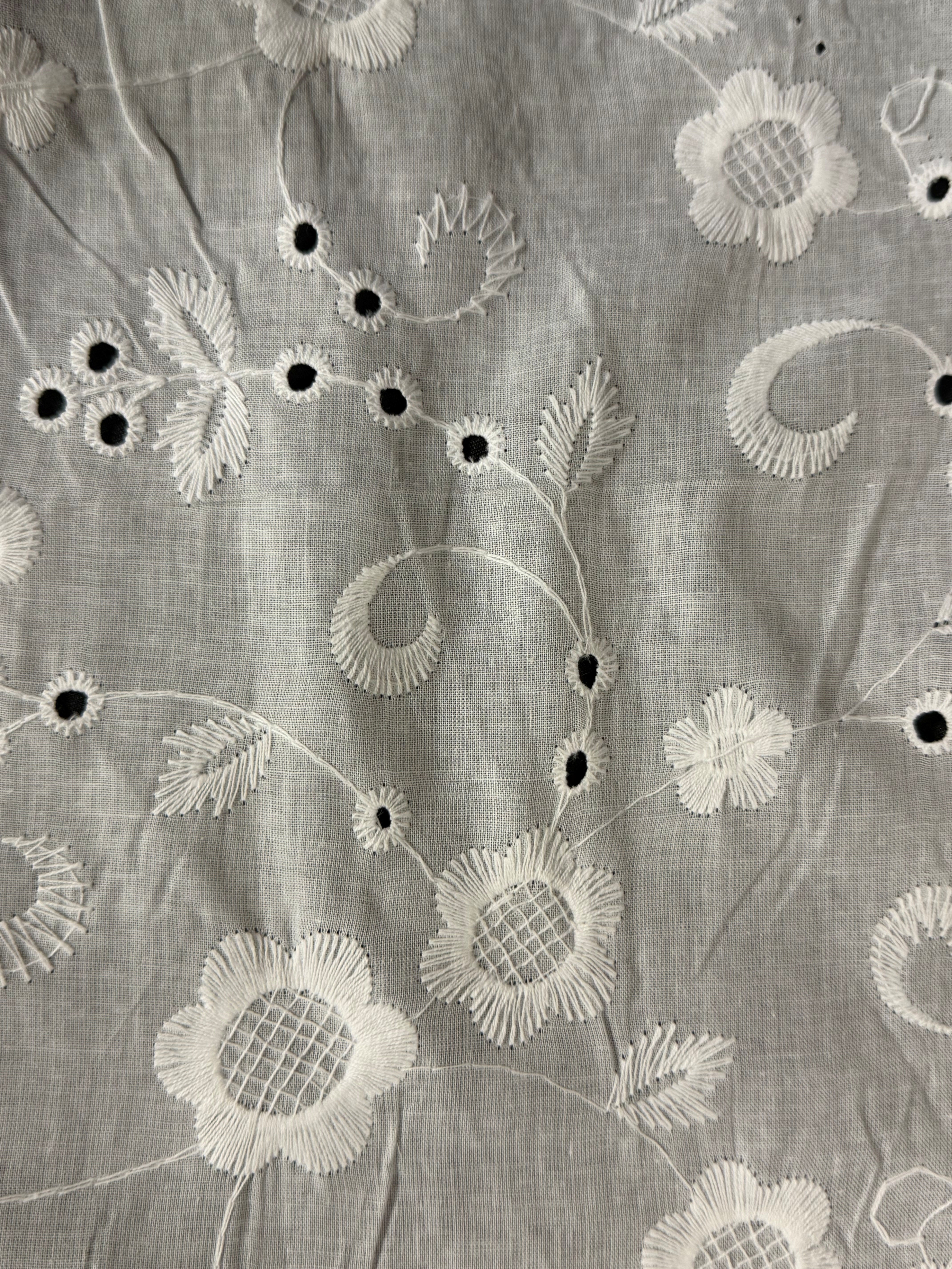 White 100% Cotton Broderie Anglais – 145cm Wide, Elegant Dressmaking Fabric