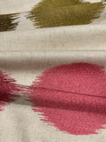 Olive & Bright Pink Embroidered Circles On Linen