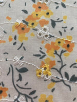 Orange Flower Bunches on Ivory Embroidered Broderie Anglais, Cotton Feel