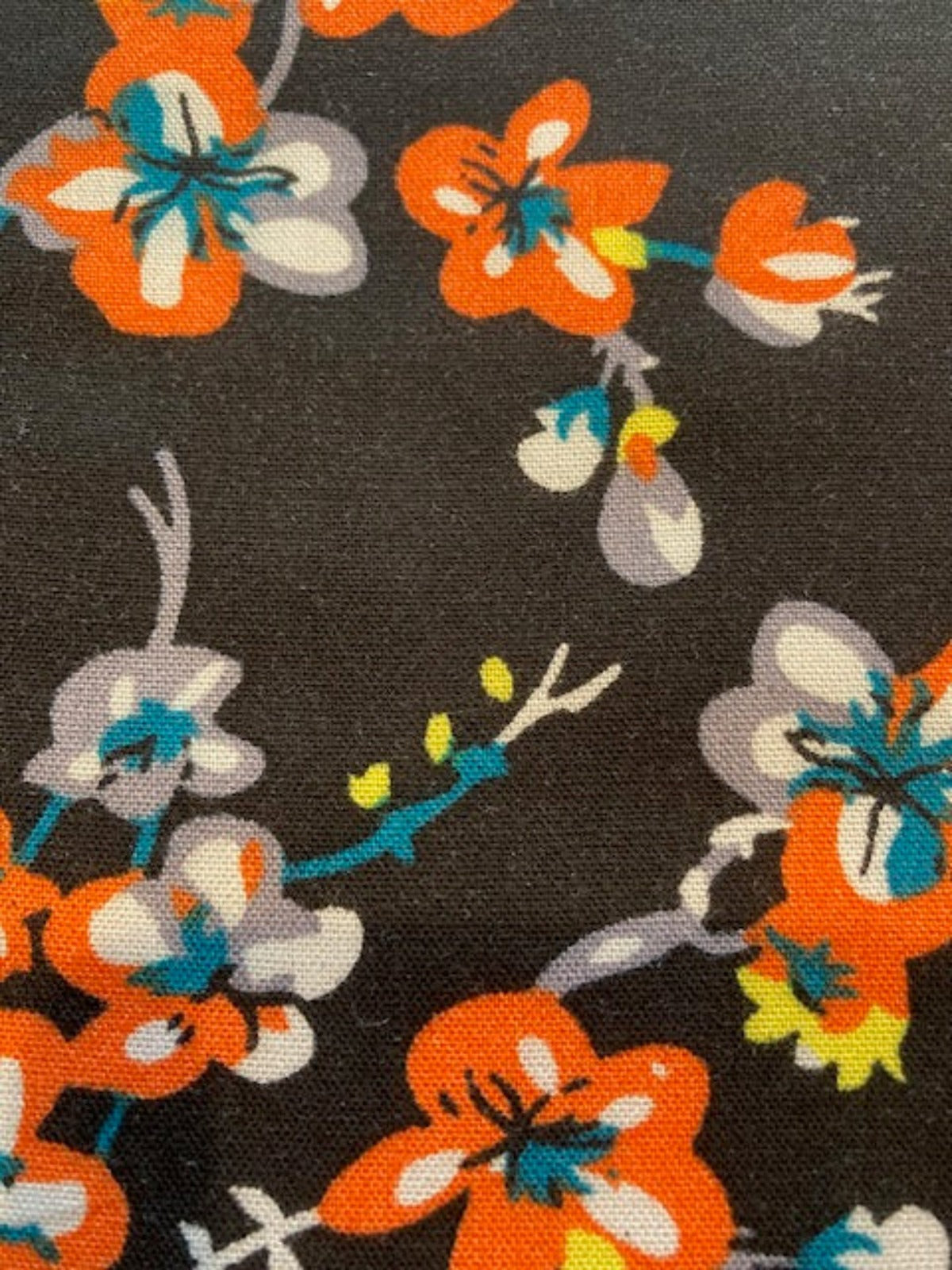 Orange Flowers on Black Viscose Print