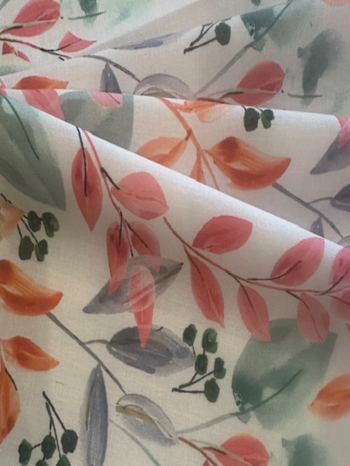 Orange & Coral Leaf Print Cotton Lawn – 100% Cotton, 145 cm Wide
