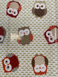 Orange/Red Owls on PVC Coated Cotton