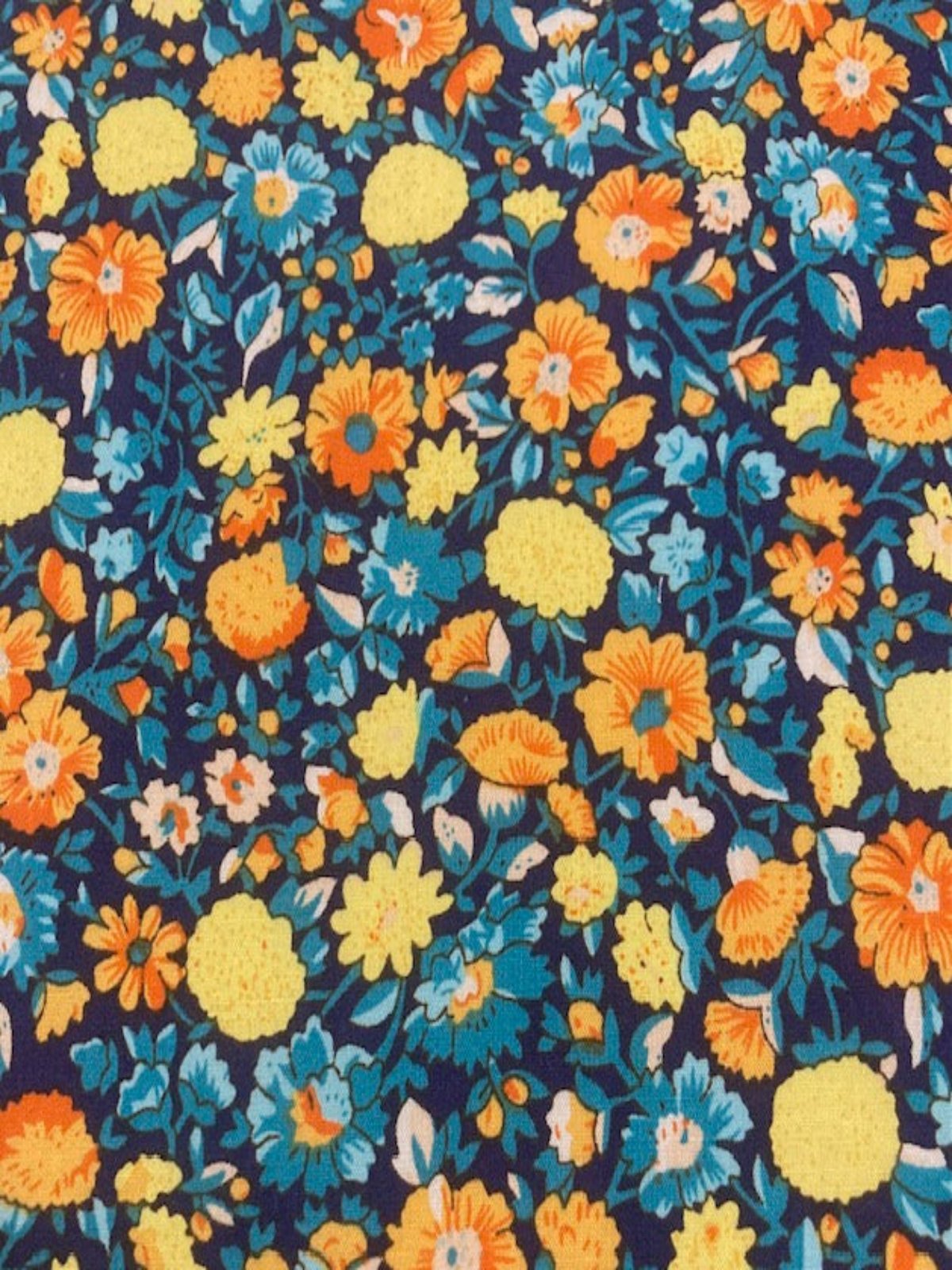 Orange/Yellow Flowers on Green Cotton Lawn