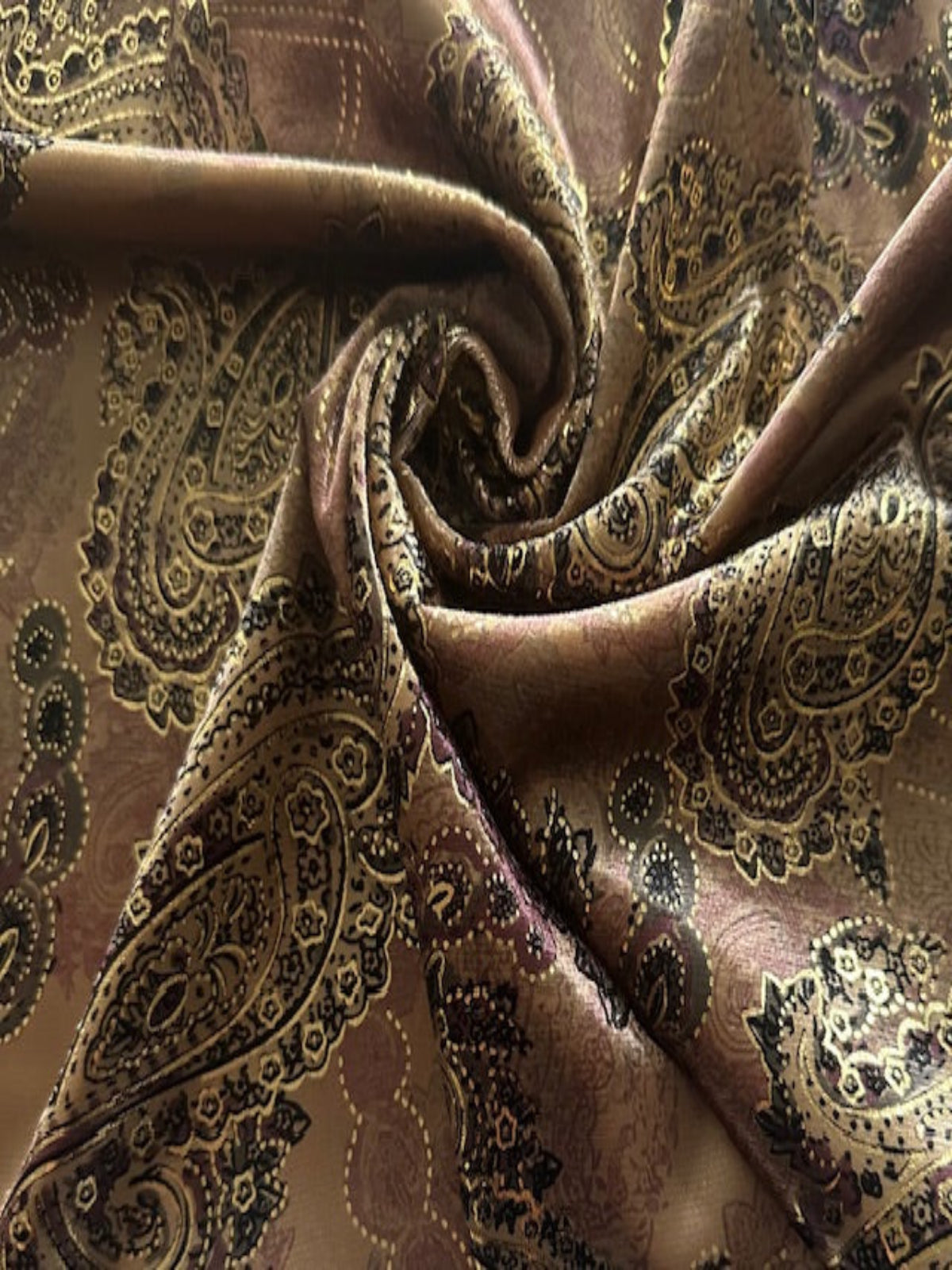 Pastel Pink Paisley with Gold Highlights on Short Pile Velvet