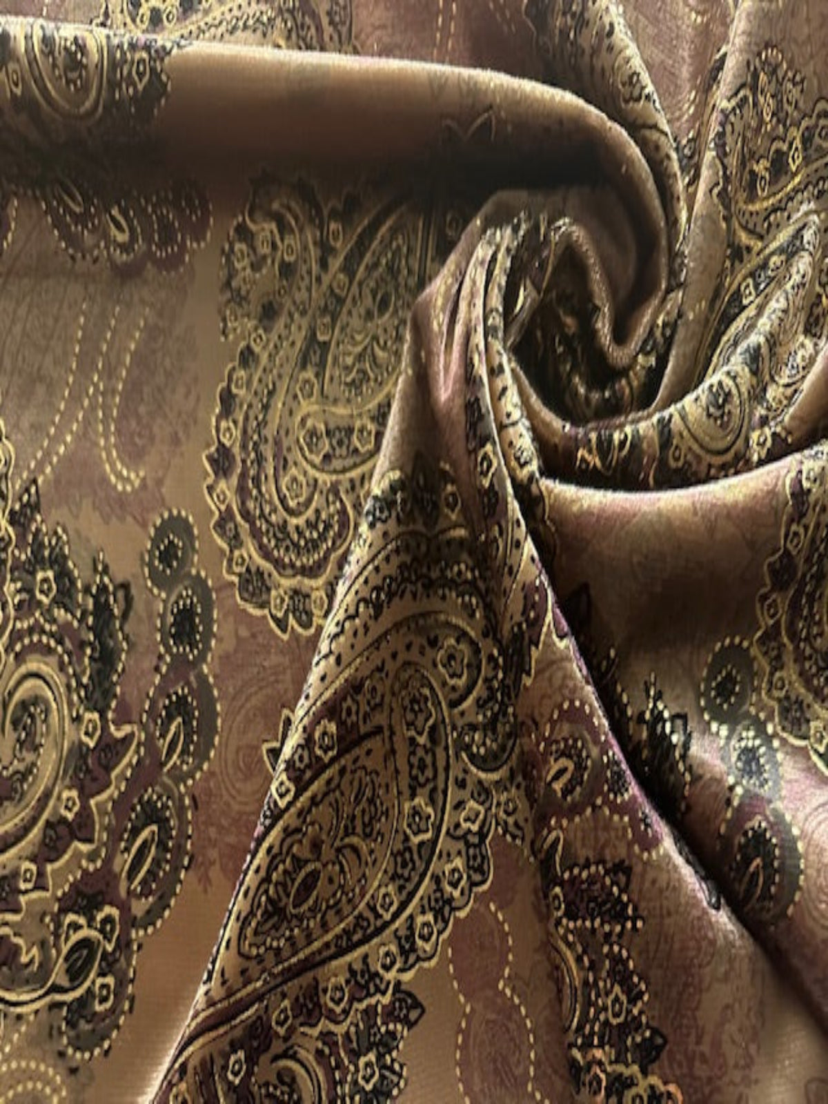 Pastel Pink Paisley with Gold Highlights on Short Pile Velvet