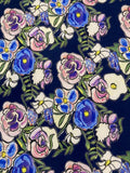 Violet Abstract Roses on Navy Fine Cotton