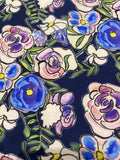 Violet Abstract Roses on Navy Fine Cotton