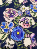 Violet Abstract Roses on Navy Fine Cotton