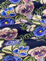 Violet Abstract Roses on Navy Fine Cotton