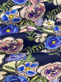 Violet Abstract Roses on Navy Fine Cotton