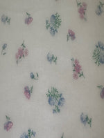 Blue & Pink Ditsy Floral on White Poly/Cotton