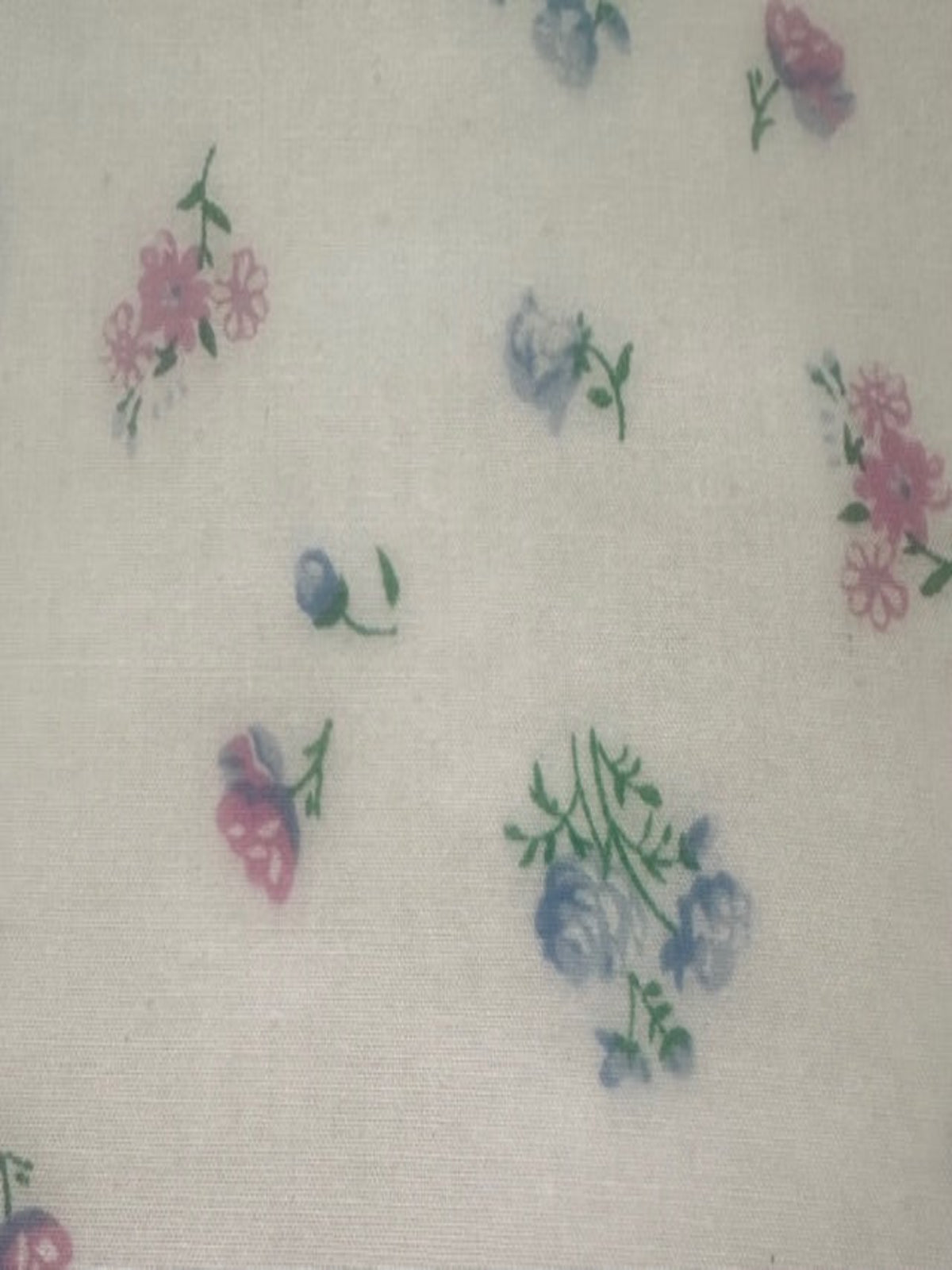 Blue & Pink Ditsy Floral on White Poly/Cotton