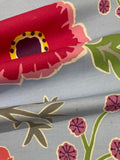 Red/blue Abstract Poppies on Sky Blue Cotton " Sanderson - Wind Poppies"