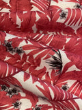 Pinky Red Fern Print on White Cotton Lawn