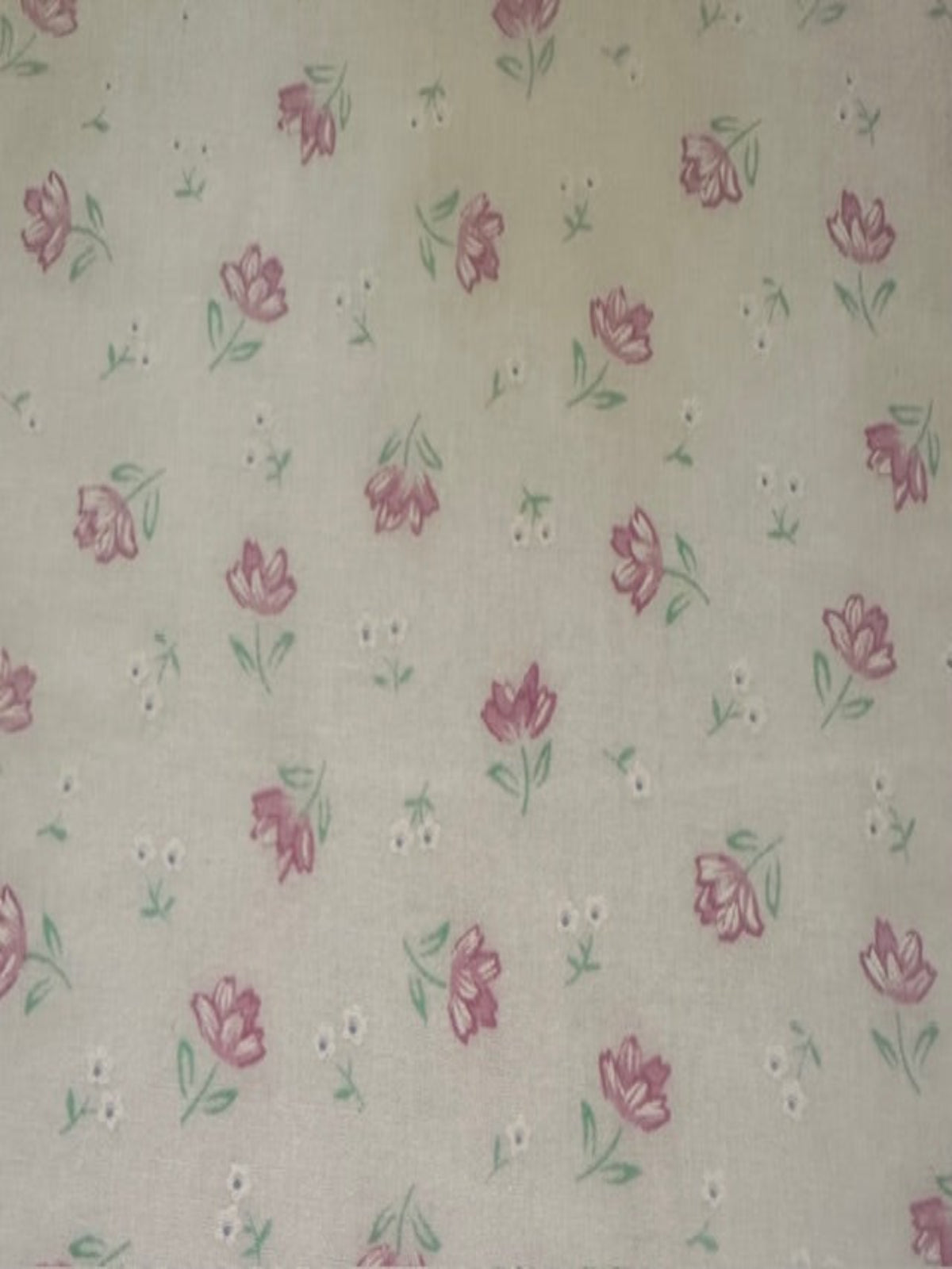 Pink/Mint Floral on White Poly/Cotton