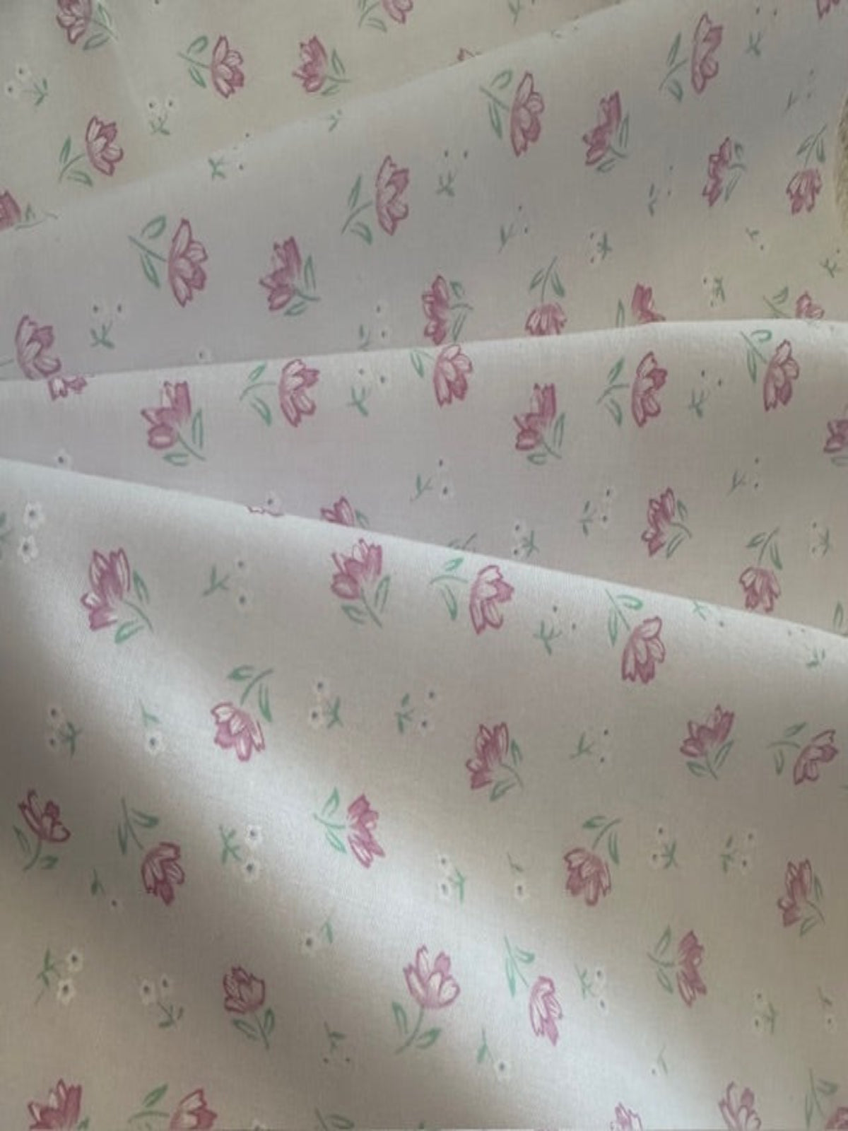 Pink/Mint Floral on White Poly/Cotton
