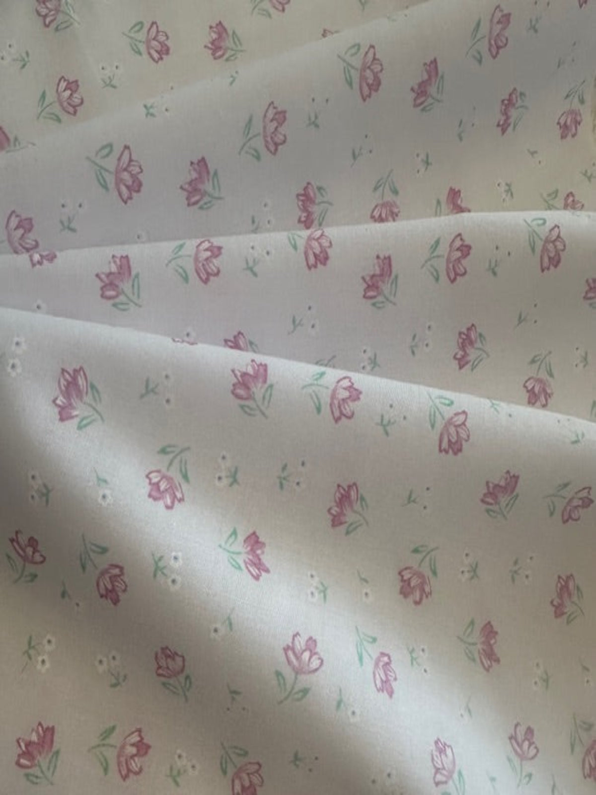 Pink/Mint Floral on White Poly/Cotton