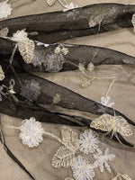 Pale Gold Embroidery on Black Tulle
