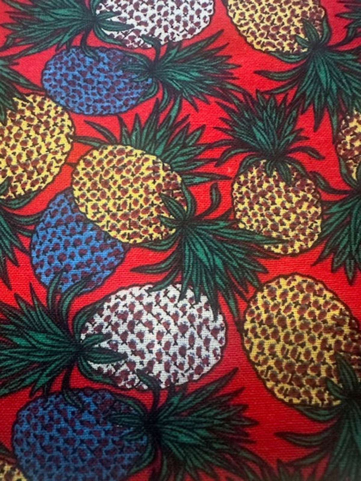 Teal, Lemon & White Pineapple Print Cotton