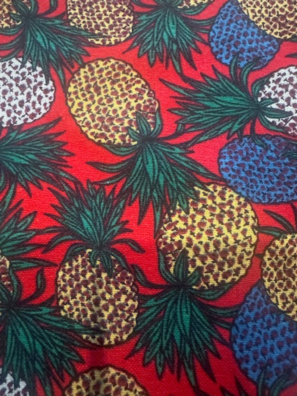 Teal, Lemon & White Pineapple Print Cotton