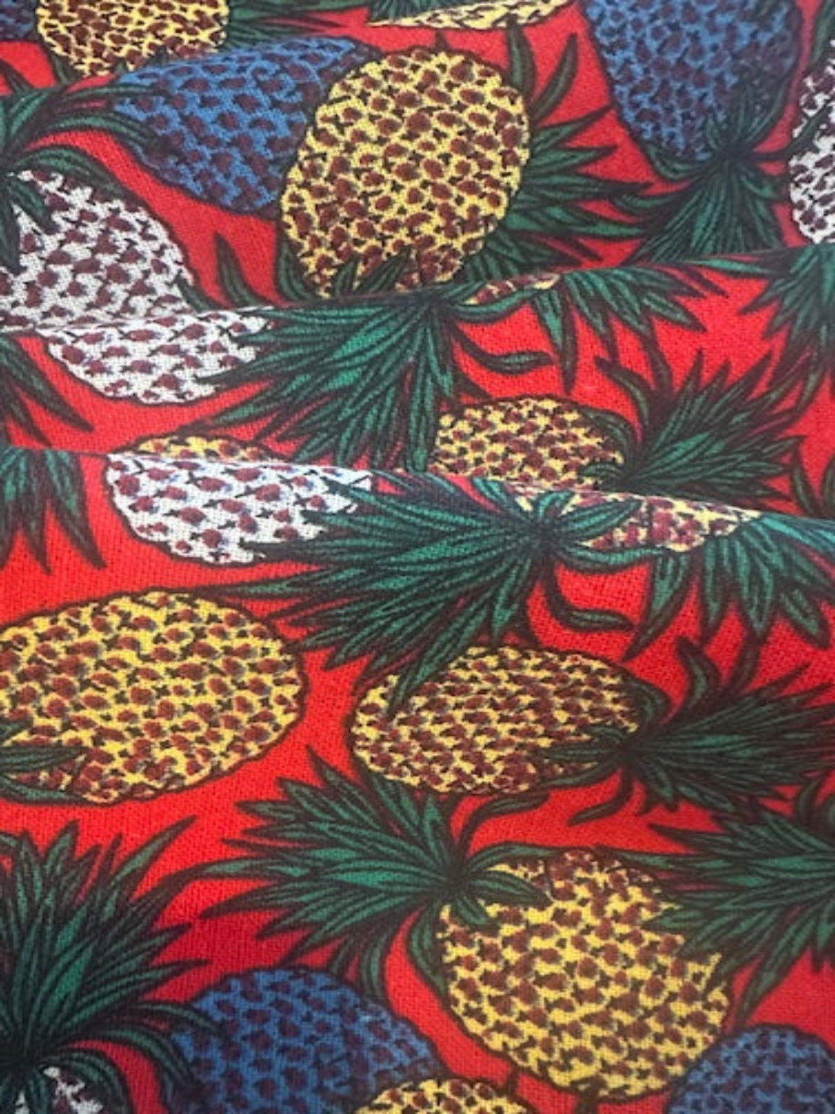 Teal, Lemon & White Pineapple Print Cotton