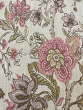 Pink Trailing Leaves & Flowers on Linen/Cotton Mix