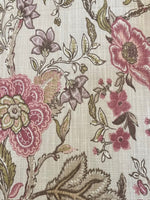 Pink Trailing Leaves & Flowers on Linen/Cotton Mix