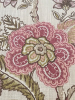 Pink Trailing Leaves & Flowers on Linen/Cotton Mix