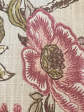 Pink Trailing Leaves & Flowers on Linen/Cotton Mix