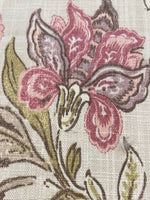 Pink Trailing Leaves & Flowers on Linen/Cotton Mix