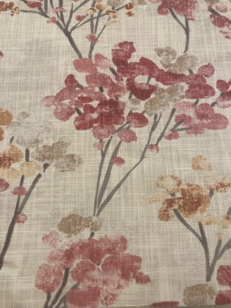 Faded Red Berry Bunches on Slubbed Cotton Furnishing