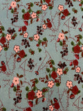 Pink/Burgundy Flowers on Seagreen Cotton Lawn