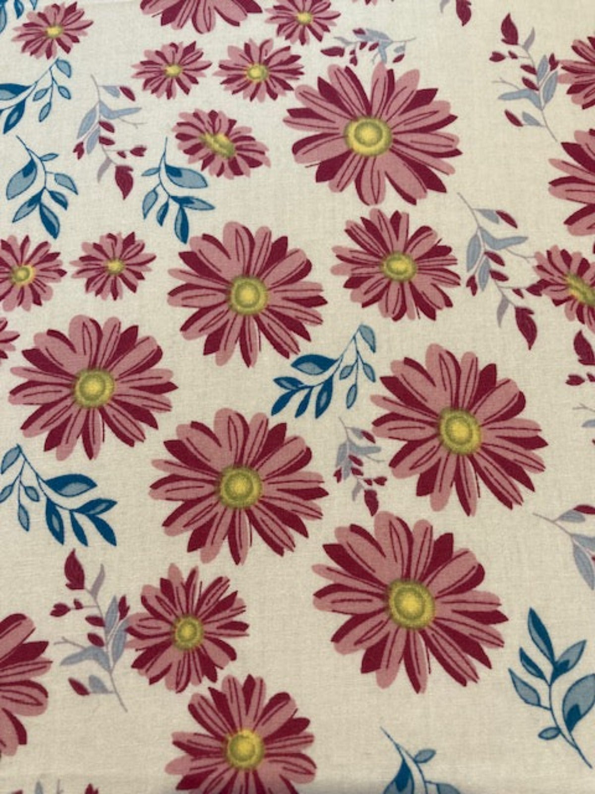 Pink Daisies on White Cotton Lawn – 100% Cotton, 145 cm Wide