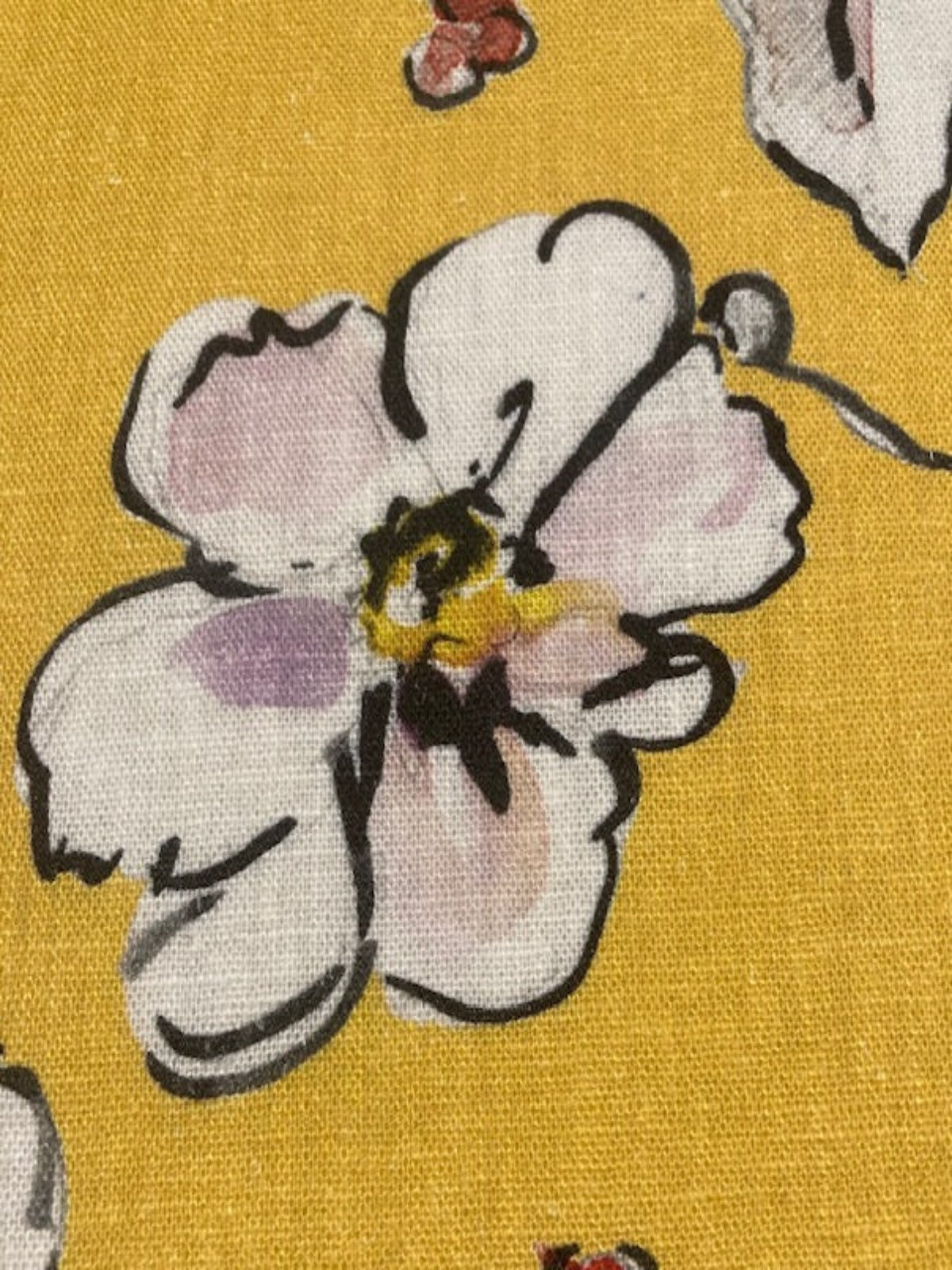 Pink Flowers on Bright Mustard Linen/Rayon