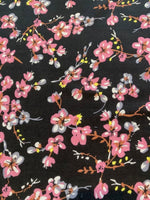 Pink Flowers on Black Viscose Print