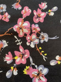 Pink Flowers on Black Viscose Print