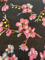 Pink Flowers on Black Viscose Print