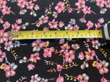 Pink Flowers on Black Viscose Print