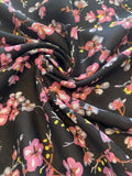 Pink Flowers on Black Viscose Print