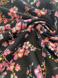 Pink Flowers on Black Viscose Print