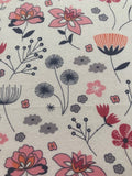 Pink Flowers &amp; Seeds on White Cotton Lawn&nbsp;