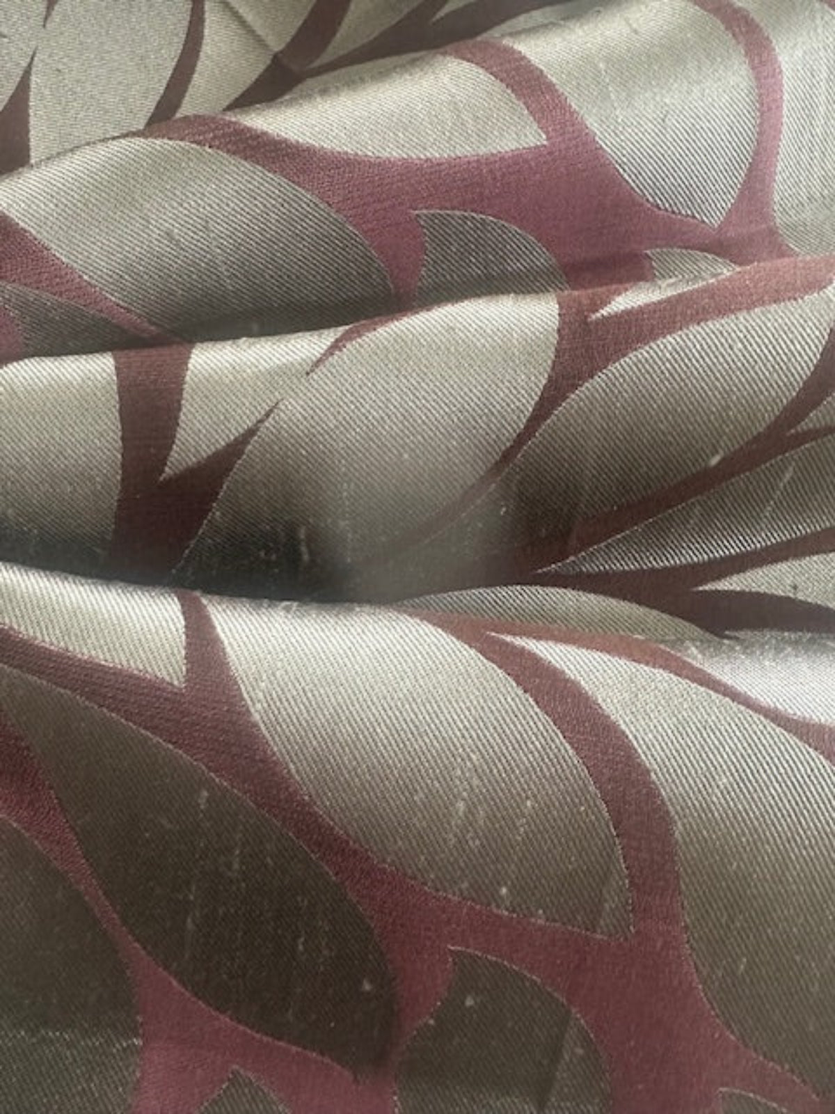 Dusty Pink Leaf Damask, Silk Mix