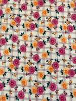 Pink and Orange Flowers with Sketched Trellis on Cotton Lawn