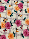 Pink and Orange Flowers with Sketched Trellis on Cotton Lawn