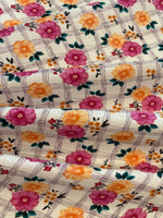Pink and Orange Flowers with Sketched Trellis on Cotton Lawn