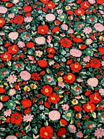 Red/Pink Small Flowers on Green/Navy Cotton Lawn