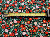 Red/Pink Small Flowers on Green/Navy Cotton Lawn