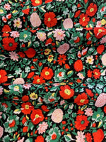 Red/Pink Small Flowers on Green/Navy Cotton Lawn